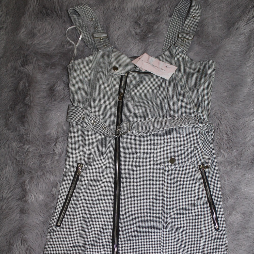 Honey Punch black and white checkered zipper dress